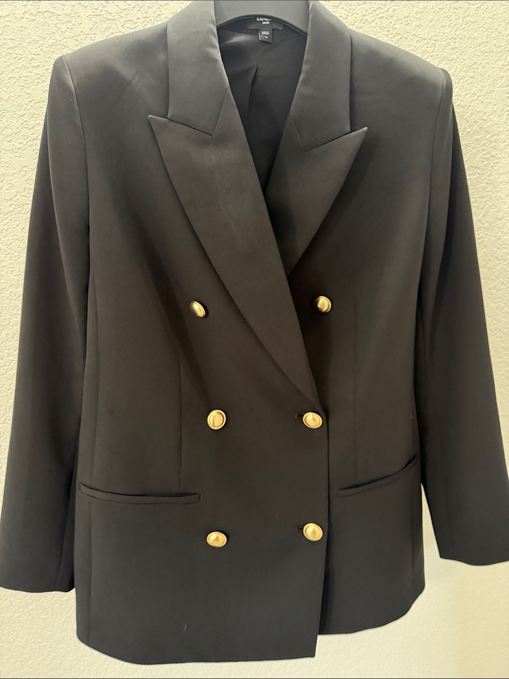 Express Editor Black Double-Breasted Blazer with Gold Buttons